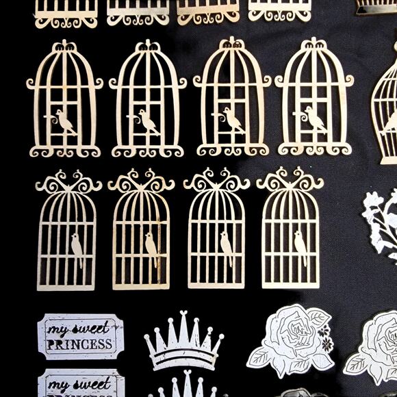 Wooden Die Cut Embellishments Lot 39 Pc Bird Cage Princess Rose Craft Supplies - Picture 4 of 6